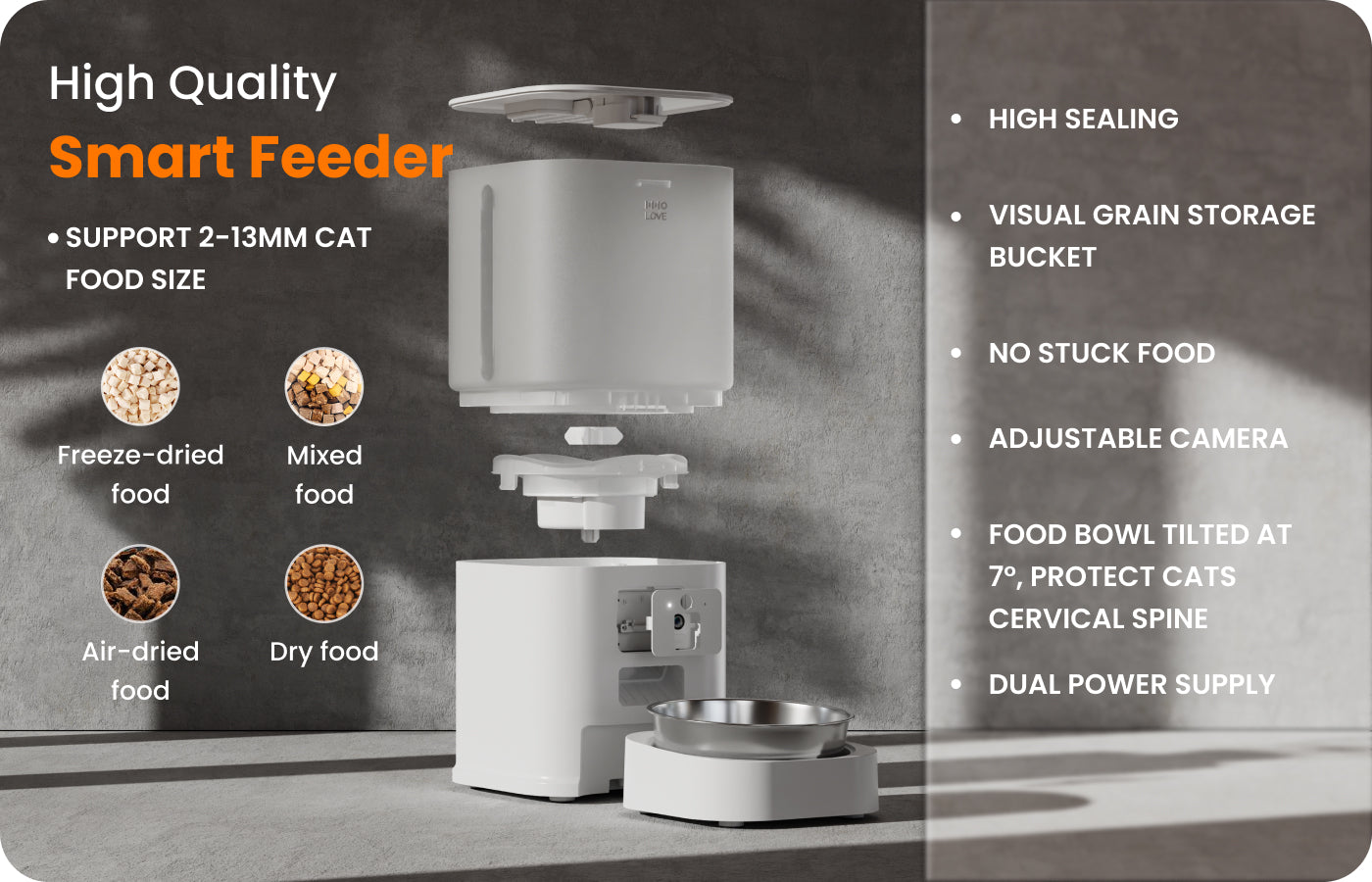 HHOLOVE Smart Feeder's function - Moisture-Proof and Freshness-Preserving